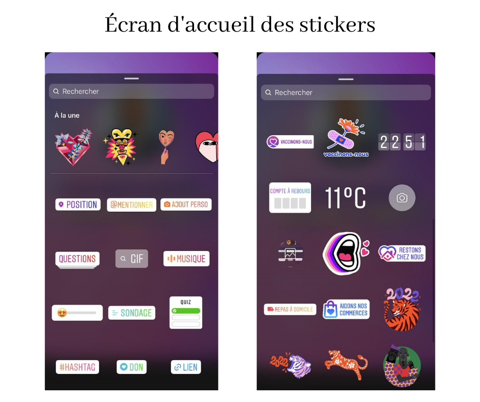 écran accueil stickers instagram